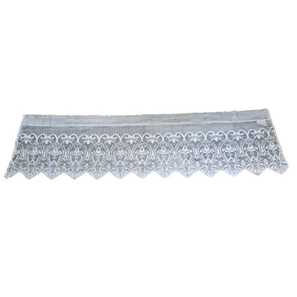 Lace Window Valance White Silky Granny Floral Cottagecore Victorian 17x57